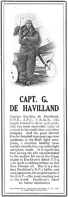 Capt G.De Havilland Chooses Duckhams Adcol NP5 Oil               