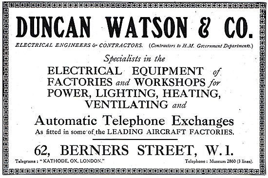 Duncan Watson & Co. 62, Berners St. W.1. - Electrical Engineers  