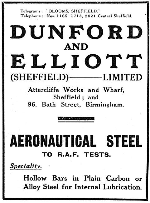 Dunford & Elliott. Sheffield  - Aeronautical Steel               