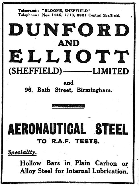 Dunford & Elliott. Sheffield  - Aeronautical Steel               