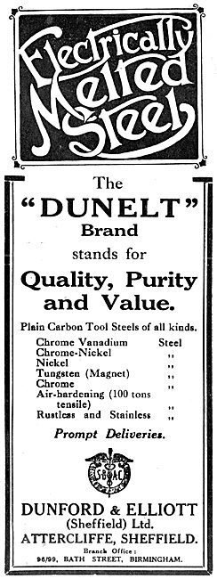 Dunford & Elliott. Sheffield  - Dunelt Brand Aeronautical Steels 