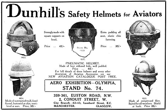 Dunhills Safety Helmets - Dunhill's Flying Helmets 1913          