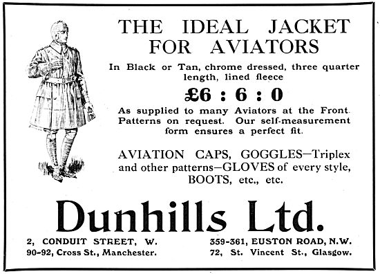 Dunhills Aviators Jackets In Either Black Or Tan. Caps & Goggles 