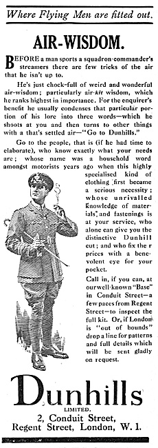 Dunhills Aviation Clothing 1918 Advert                           