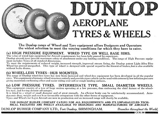 Dunlop Aeroplane Wheels & Tyres Of All Types.                    