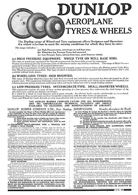 Dunlop Aeroplane Wheels & Tyres                                  