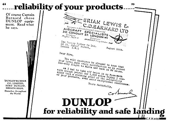 Dunlop Aircraft Wheels, Tyres & Brakes 1930                      