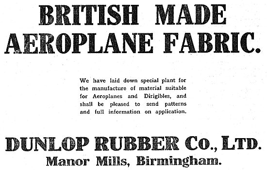 Dunlop Aeroplane Fabric For Aeroplanes & Dirigibles              
