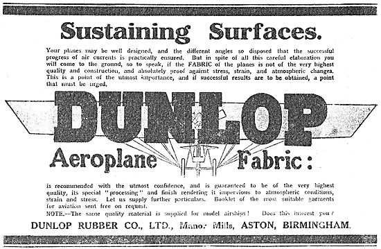 Dunlop Aeroplane Fabric Sustaining Surfaces                      