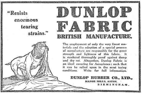 Dunlop Aeroplane Fabric Resists Tearing Strains                  