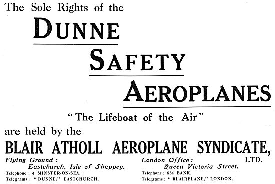 Dunne Safety Aeroplanes 1913                                     