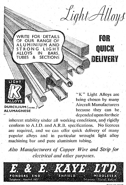 E & E Kaye Light Alloy Bars, Tubes & Sections For Aircraft Work  