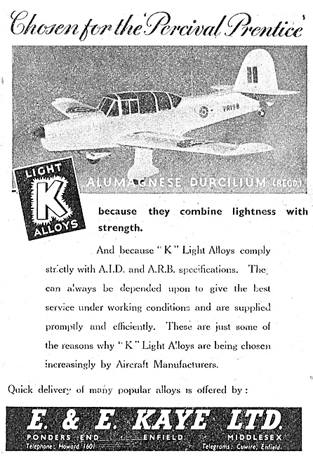 E & E Kaye Light Alloy Bars, Tubes & Sections For Aircraft Work  