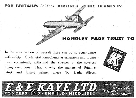 E & E Kaye Light Alloy Bars, Tubes & Sections For Aircraft Work  