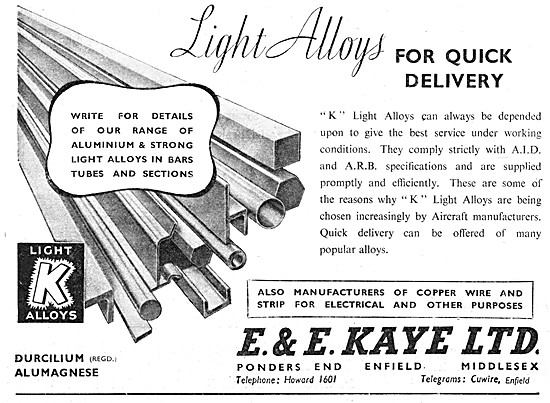 E & E Kaye Light Alloys For Aircraft 1948                        