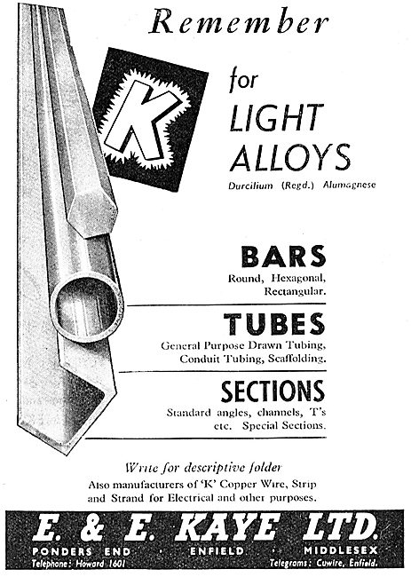 E & E Kaye Light Alloy Bars, Tubes & Sections For Aircraft Work  