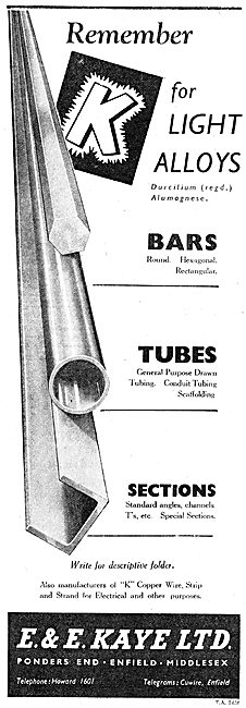 E & E Kaye Light Alloy Bars, Tubes & Sections For Aircraft Work  