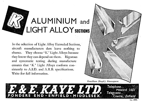 E & E Kaye Light Alloy Bars, Tubes & Sections For Aircraft Work  