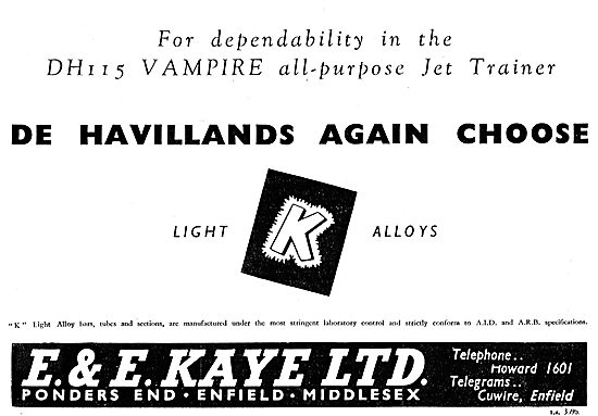 E & E Kaye Light Alloy Bars, Tubes & Sections For Aircraft Work  