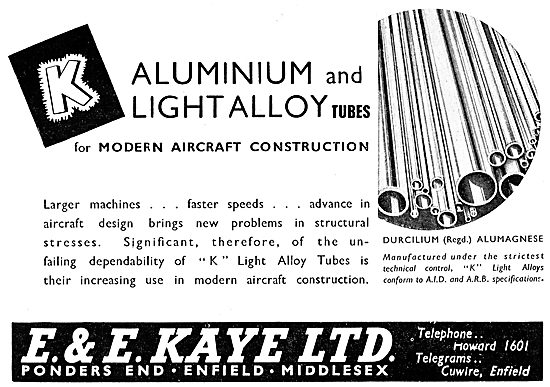 E & E Kaye Light Alloy Bars, Tubes & Sections For Aircraft Work  