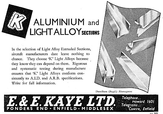 E & E Kaye Light Alloy Bars, Tubes & Sections For Aircraft Work  