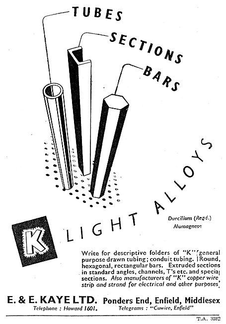 E & E Kaye Light Alloy Bars, Tubes & Sections For Aircraft Work  