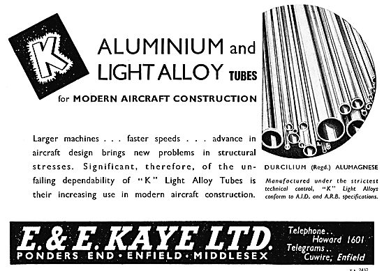 E & E Kaye Light Alloy Bars, Tubes & Sections For Aircraft Work  