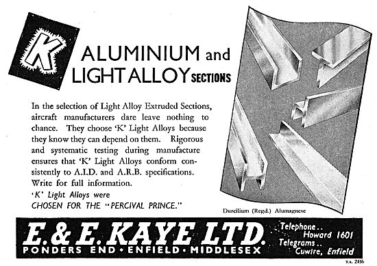 E & E Kaye Light Alloy Bars, Tubes & Sections For Aircraft Work  