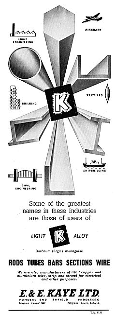 E & E Kaye Light Alloy Bars, Tubes & Sections For Aircraft Work  