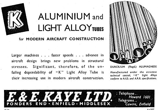 E & E Kaye Light Alloy Bars, Tubes & Sections For Aircraft Work  