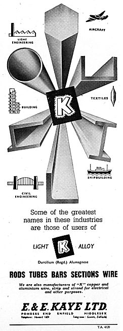 E & E Kaye Light Alloy Bars, Tubes & Sections For Aircraft Work  