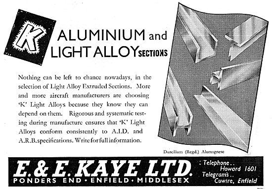 E & E Kaye Light Alloy Bars, Tubes & Sections For Aircraft Work  