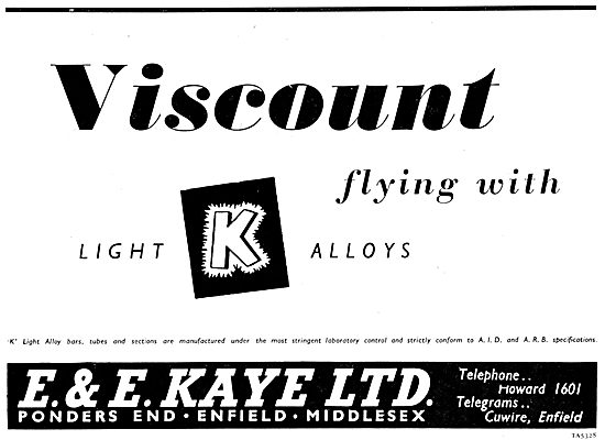 E & E Kaye Light Alloy Bars, Tubes & Sections For Aircraft Work  