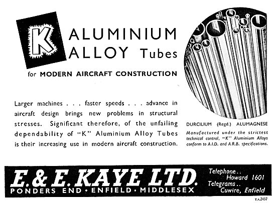 E & E Kaye Light Alloy Bars, Tubes & Sections For Aircraft Work  