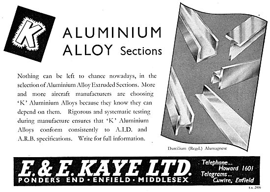 E & E Kaye Light Alloy Bars, Tubes & Sections For Aircraft Work  
