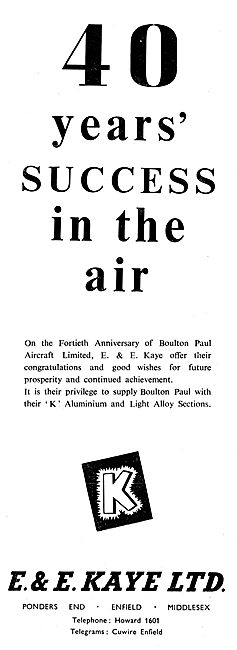 E & E Kaye Light Alloy Bars, Tubes & Sections For Aircraft Work  