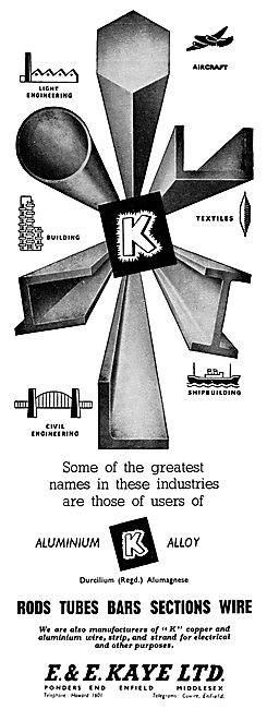 E & E Kaye Light Alloy Bars, Tubes & Sections For Aircraft Work  