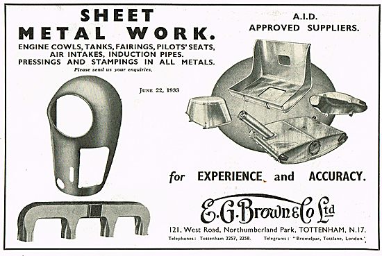 E G Brown For Aircraft Sheet Metal Work                          