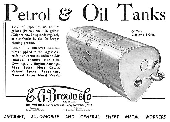 E.G.Brown - Aircraft Petrol & Oil Tanks                          