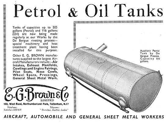 E.G.Brown - Aircraft Petrol & Oil Tanks                          