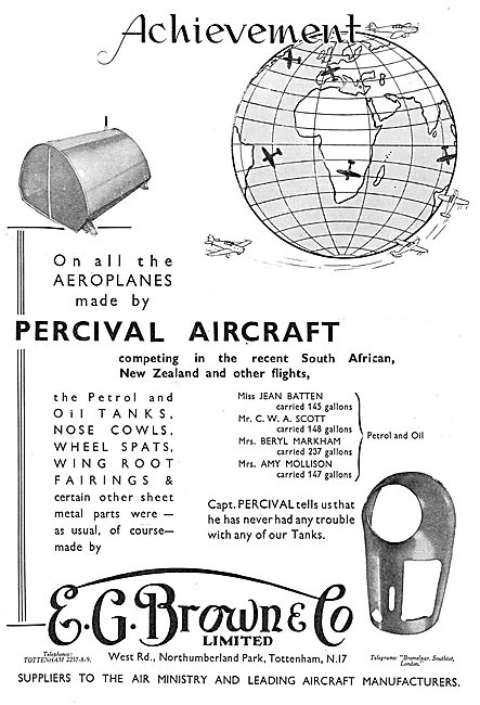 E.G.Brown - Aircraft Petrol & Oil Tanks Chsoen By Percival       