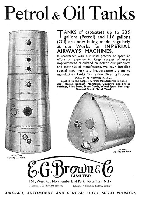 E.G.Brown - Aircraft Petrol & Oil Tanks                          