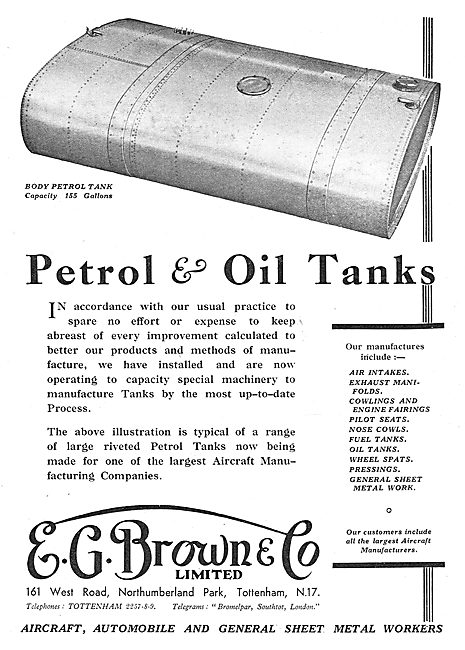 E.G.Brown - Aircraft Petrol & Oil Tanks                          