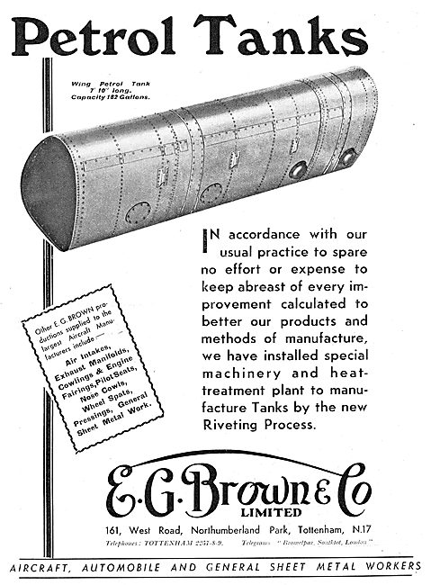 E.G.Brown - Aircraft Petrol & Oil Tanks                          