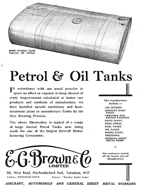 E.G.Brown. Aircraft Sheet Metal & Presswork. Fuel & Oil Tanks    