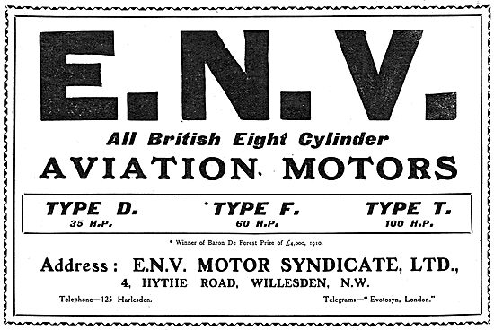 ENV  Aero Engines. Type D: Type F: Type T.                       