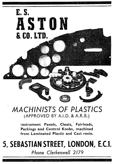 E.S. Aston & Co. A.I.D. Approved Machinists Of Plastics. 1950    