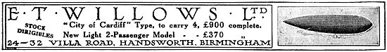 E.T.Willows Dirigibles. Airships. City Of Cardiff Type Dirigible 