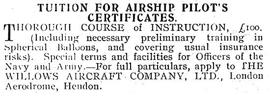 Tuition For The Airship Pilot's Certificate With E.T.Willows Ltd 