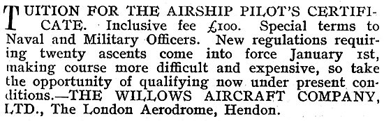 Tuition For The Airship Pilot's Certificate - E.T.Willows Hendon 